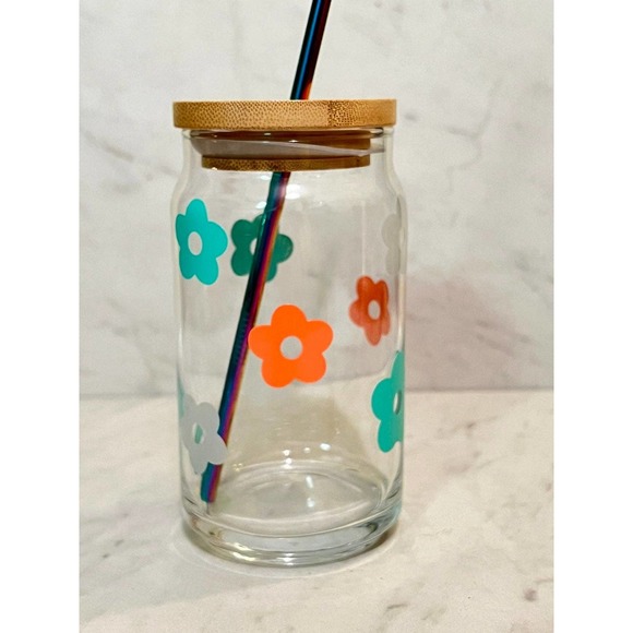 16 Oz Cold Color Changing Groovy Flower Glass Beer Can Cup - Picture 6 of 12